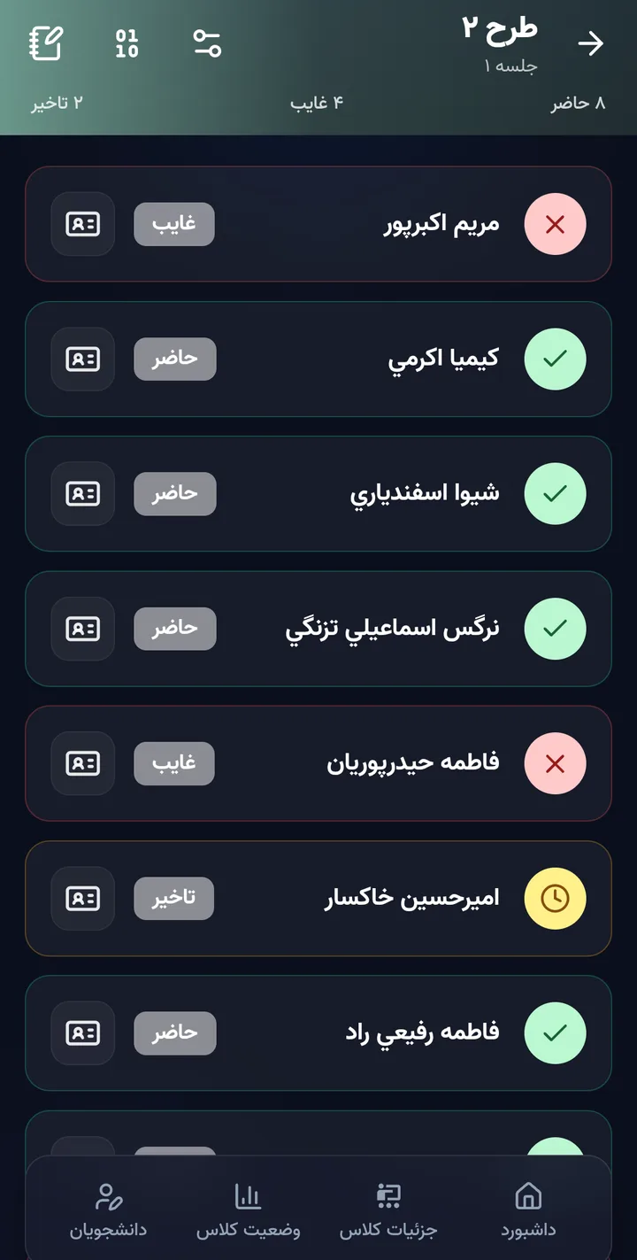 صفحه حضور و غیاب جلسه در آکادس